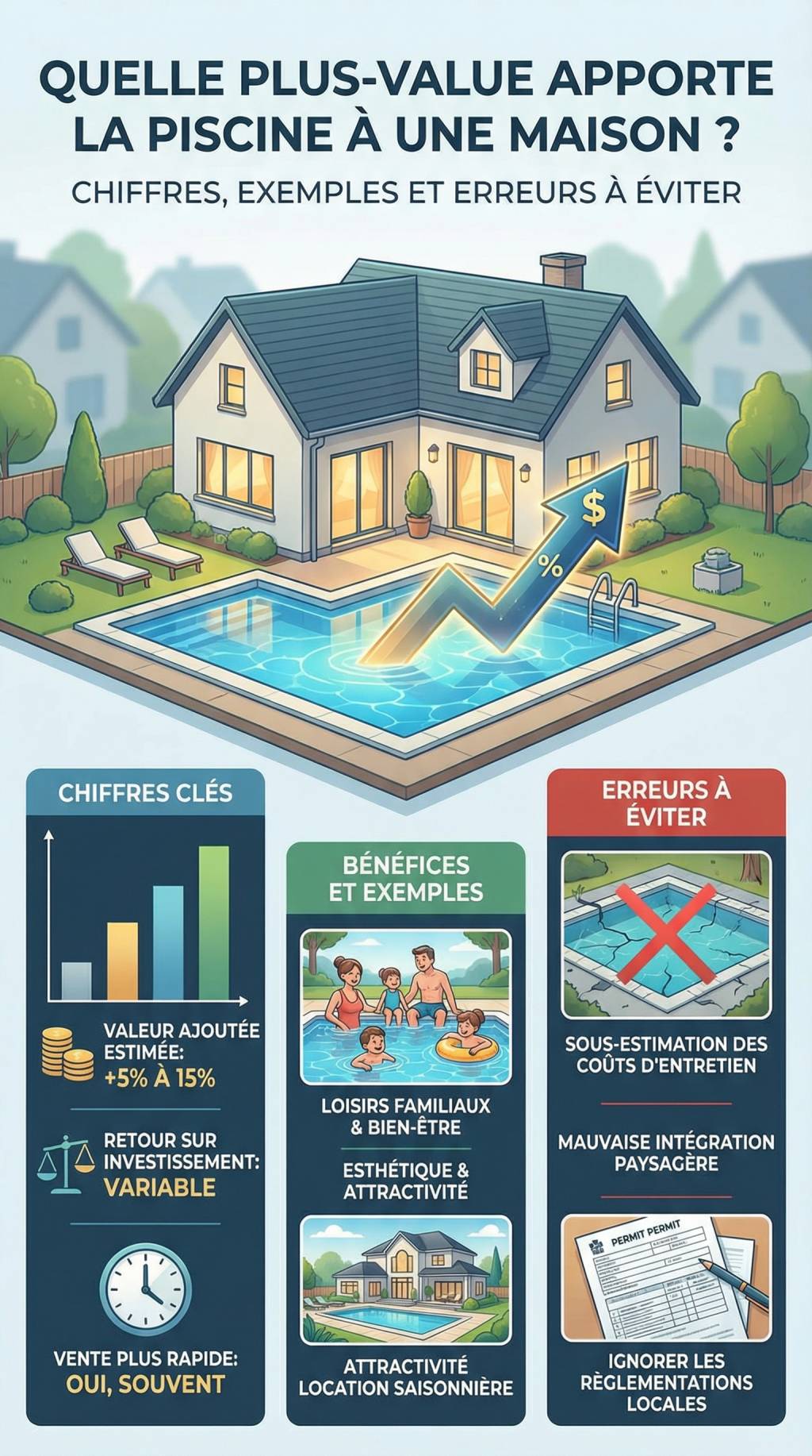 Quelle plus value apporte la piscine à une maison ? chiffres, exemples et erreurs à éviter